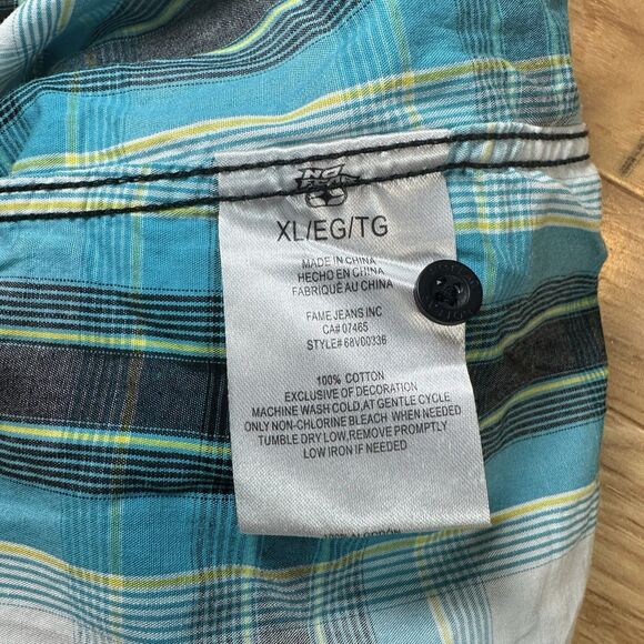 Vintage 90s No Fear Men’s Button Up Size XL This Is My Comfort Zone Plaid - Picture 6 of 8